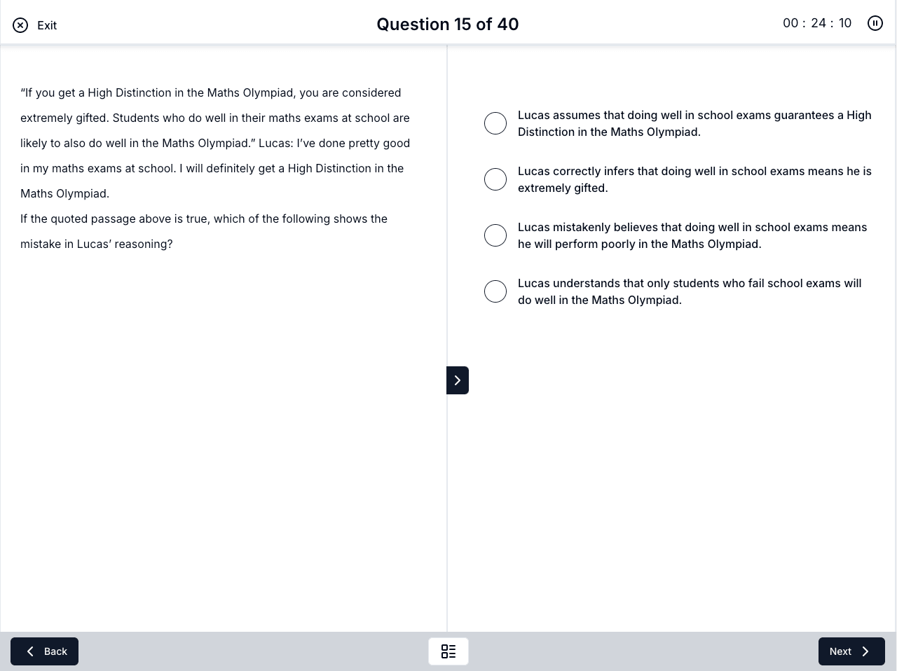 Testwise Exam Screen 2
